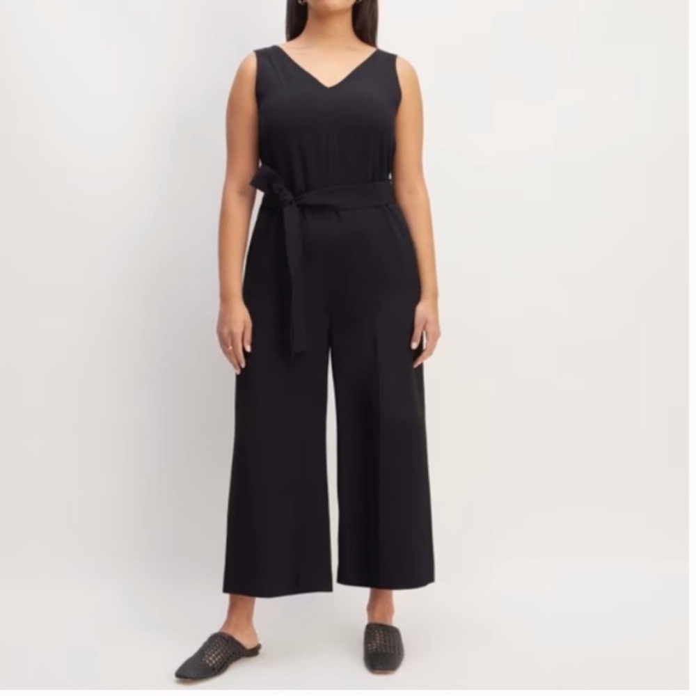 Everlane The Ultimate Black Sleeveless V-Neck Wide-Leg Jumpsuit size 10